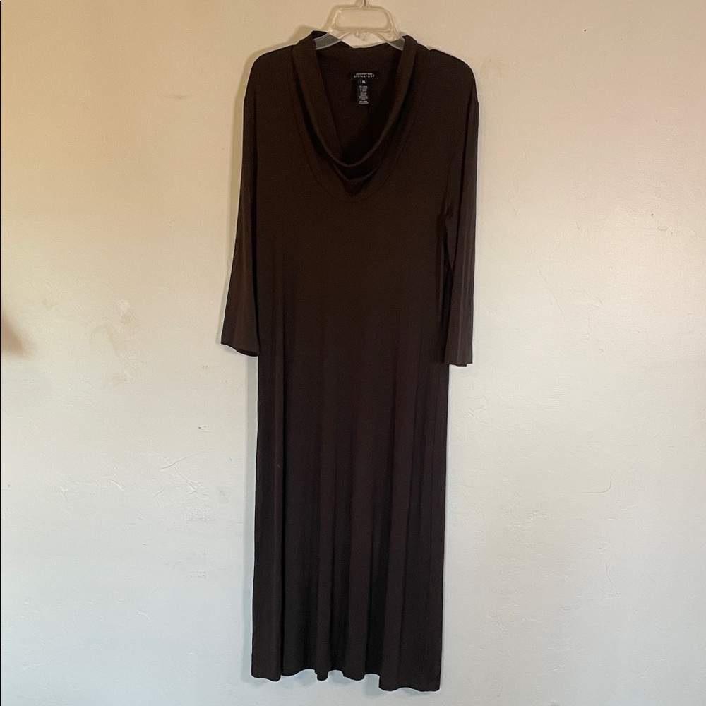 Jones of New York Signature Chocolate Brown Cowl Neck Pullover Maxi Dress SzXL